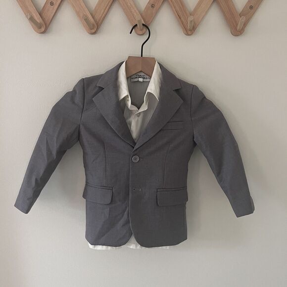 Boys 3 Piece Jacket Suit - Grey Pants & Jacket, Ivory Button Down Shirt - 4T - Picture 2 of 3